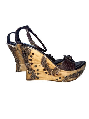NWT Vintage Y2K El Dantes Wedge Sandel Brown Size EU 38
